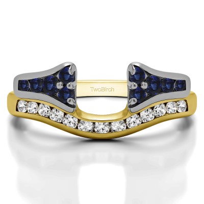 0.48 Ct. Sapphire and Diamond Round Channel Set Curved Anniversary Ring Wrap with Round  in Two Tone Gold