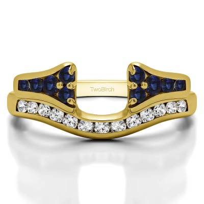 0.48 Ct. Sapphire and Diamond Round Channel Set Curved Anniversary Ring Wrap with Round  in Yellow Gold
