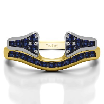0.48 Ct. Sapphire Round Channel Set Curved Anniversary Ring Wrap with Round  in Two Tone Gold