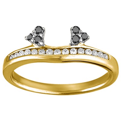 0.33 Ct. Black and White Round Cluster Contour Channel Set Anniversary Ring Wrap in Two Tone Gold