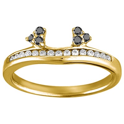 0.33 Ct. Black and White Round Cluster Contour Channel Set Anniversary Ring Wrap in Yellow Gold
