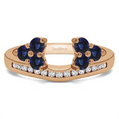 0.25 Ct. Sapphire and Diamond Round Cluster Contour Channel Set Anniversary Ring Wrap in Rose Gold