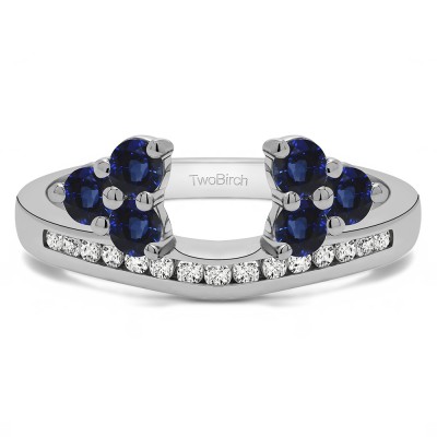 0.25 Ct. Sapphire and Diamond Round Cluster Contour Channel Set Anniversary Ring Wrap