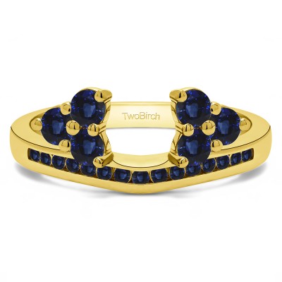 0.25 Ct. Sapphire Round Cluster Contour Channel Set Anniversary Ring Wrap in Yellow Gold