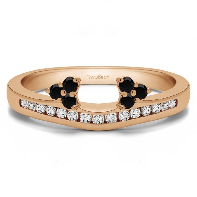 0.51 Ct. Black and White Round Cluster Contour Channel Set Anniversary Ring Wrap in Rose Gold