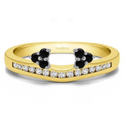 0.51 Ct. Black and White Round Cluster Contour Channel Set Anniversary Ring Wrap in Two Tone Gold