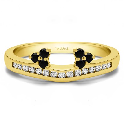 0.51 Ct. Black and White Round Cluster Contour Channel Set Anniversary Ring Wrap in Yellow Gold