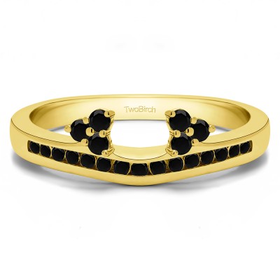 0.25 Ct. Black Round Cluster Contour Channel Set Anniversary Ring Wrap in Yellow Gold