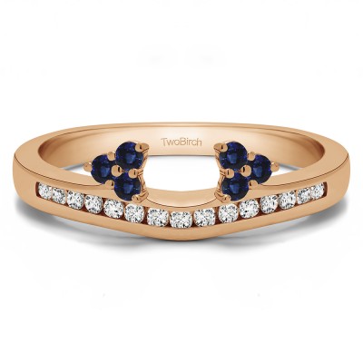 0.25 Ct. Sapphire and Diamond Round Cluster Contour Channel Set Anniversary Ring Wrap in Rose Gold
