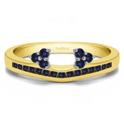 0.25 Ct. Sapphire Round Cluster Contour Channel Set Anniversary Ring Wrap in Two Tone Gold