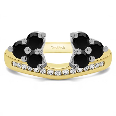 0.75 Ct. Black and White Round Cluster Contour Channel Set Anniversary Ring Wrap in Two Tone Gold