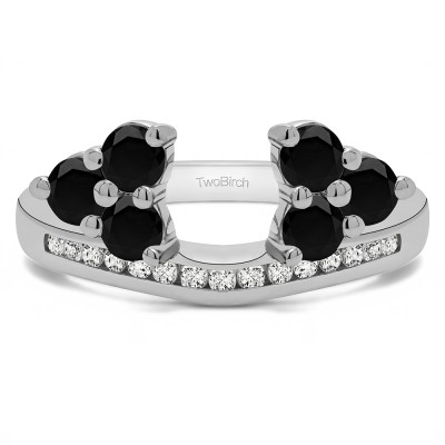 0.75 Ct. Black and White Round Cluster Contour Channel Set Anniversary Ring Wrap