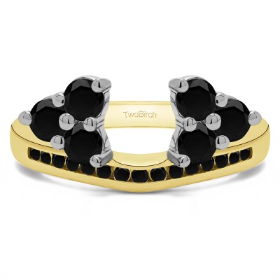 0.25 Ct. Black Round Cluster Contour Channel Set Anniversary Ring Wrap in Two Tone Gold