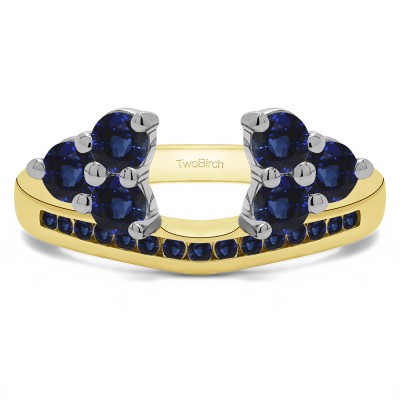 0.25 Ct. Sapphire Round Cluster Contour Channel Set Anniversary Ring Wrap in Two Tone Gold