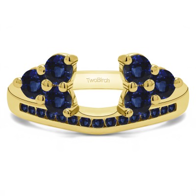 0.25 Ct. Sapphire Round Cluster Contour Channel Set Anniversary Ring Wrap in Yellow Gold