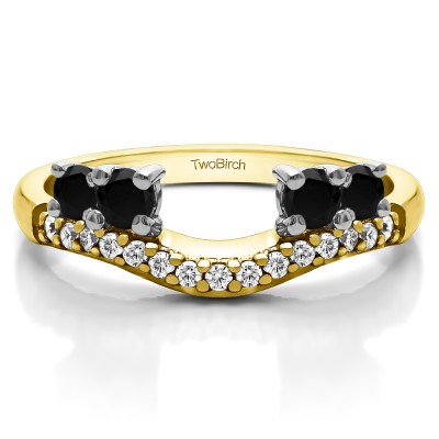 0.49 Ct. Black and White Shared Prong Contour Four Stone Anniversary Ring Wrap in Two Tone Gold