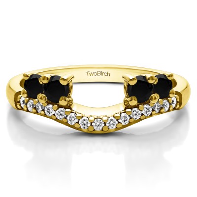 0.49 Ct. Black and White Shared Prong Contour Four Stone Anniversary Ring Wrap in Yellow Gold