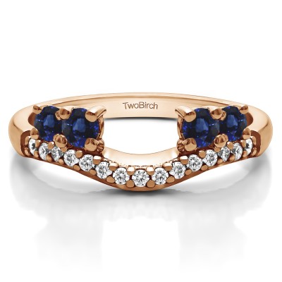 0.49 Ct. Sapphire and Diamond Shared Prong Contour Four Stone Anniversary Ring Wrap in Rose Gold
