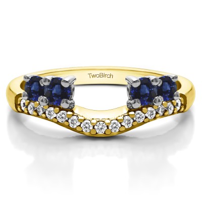 0.49 Ct. Sapphire and Diamond Shared Prong Contour Four Stone Anniversary Ring Wrap in Two Tone Gold
