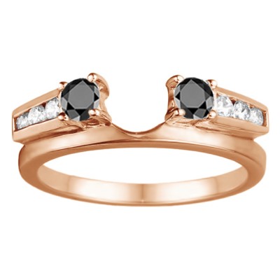 0.5 Ct. Black and White Round Channel and Prong Set Solitaire Ring Wrap  in Rose Gold