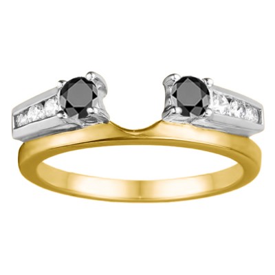 0.5 Ct. Black and White Round Channel and Prong Set Solitaire Ring Wrap  in Two Tone Gold