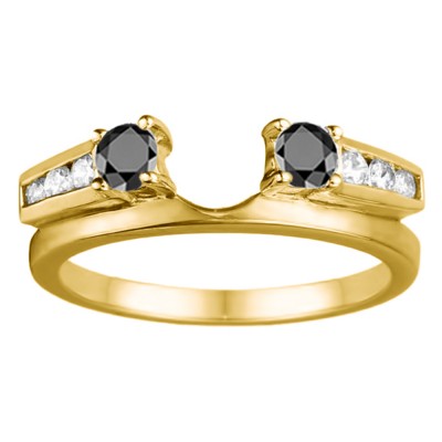 0.31 Ct. Black and White Round Channel and Prong Set Solitaire Ring Wrap  in Yellow Gold