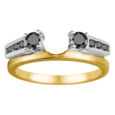 0.31 Ct. Black Round Channel and Prong Set Solitaire Ring Wrap  in Two Tone Gold