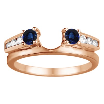 0.31 Ct. Sapphire and Diamond Round Channel and Prong Set Solitaire Ring Wrap  in Rose Gold