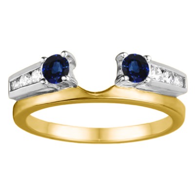 0.31 Ct. Sapphire and Diamond Round Channel and Prong Set Solitaire Ring Wrap  in Two Tone Gold