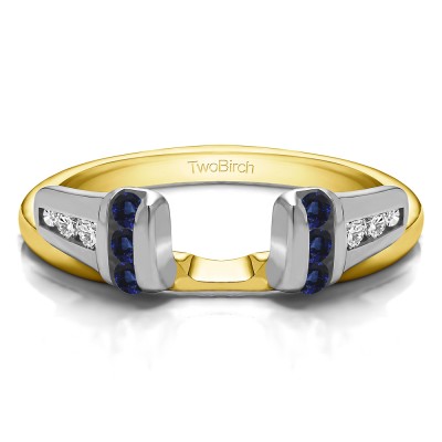 0.24 Ct. Sapphire and Diamond Channel Set Ring Wrap Enhancer Jacket in Two Tone Gold