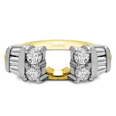 0.86 Ct. Round and Baguette Channel and Prong Ring Wrap Jacket in Two Tone Gold