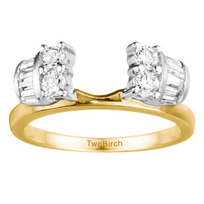 0.48 Ct. Round and Baguette Channel and Prong Ring Wrap Jacket in Two Tone Gold