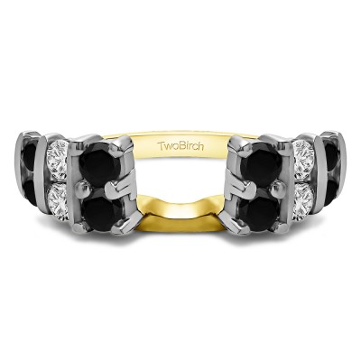 0.71 Ct. Black and White Three Row Bar Set Ring Wrap in Two Tone Gold