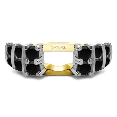 0.25 Ct. Black Three Row Bar Set Ring Wrap in Two Tone Gold