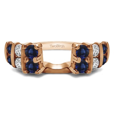 0.25 Ct. Sapphire and Diamond Three Row Bar Set Ring Wrap in Rose Gold