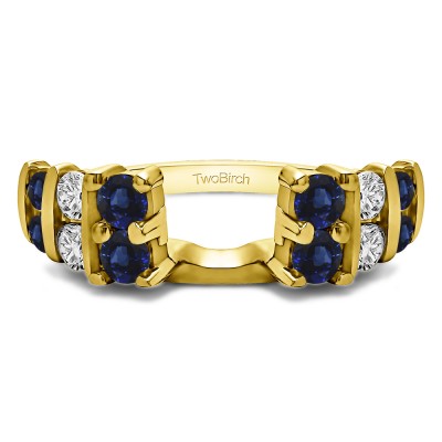 0.25 Ct. Sapphire and Diamond Three Row Bar Set Ring Wrap in Yellow Gold