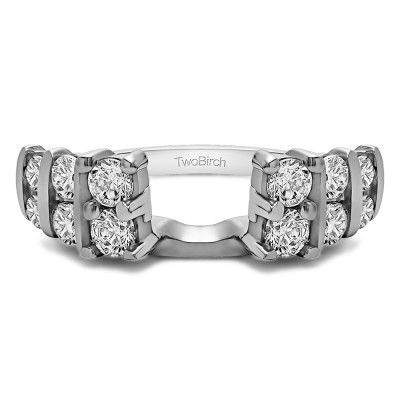 0.71 Ct. Three Row Bar Set Ring Wrap With Cubic Zirconia Mounted in Sterling Silver.(Size 5.75)
