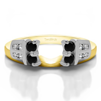 0.32 Ct. Black and White Double Row Channel and Prong Set Ring Wrap Enhancer in Two Tone Gold