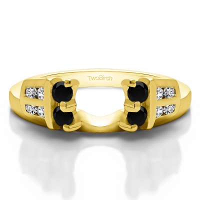 0.32 Ct. Black and White Double Row Channel and Prong Set Ring Wrap Enhancer in Yellow Gold