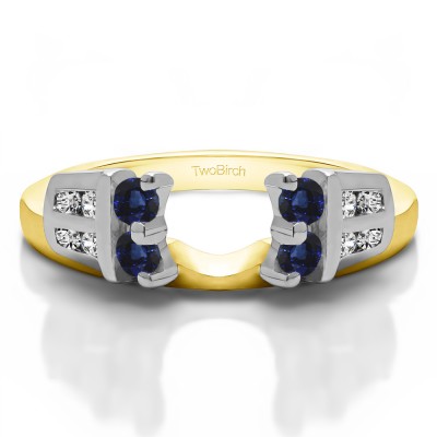 0.32 Ct. Sapphire and Diamond Double Row Channel and Prong Set Ring Wrap Enhancer in Two Tone Gold