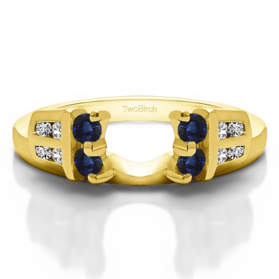 0.32 Ct. Sapphire and Diamond Double Row Channel and Prong Set Ring Wrap Enhancer in Yellow Gold