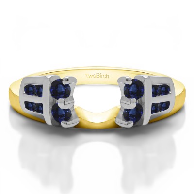 0.32 Ct. Sapphire Double Row Channel and Prong Set Ring Wrap Enhancer in Two Tone Gold