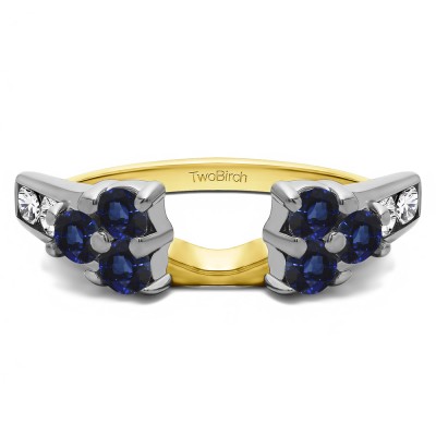 0.26 Ct. Sapphire and Diamond Cluster ring wrap in Two Tone Gold