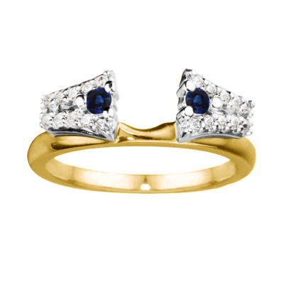0.3 Ct. Sapphire and Diamond Double Row ring wrap in Two Tone Gold