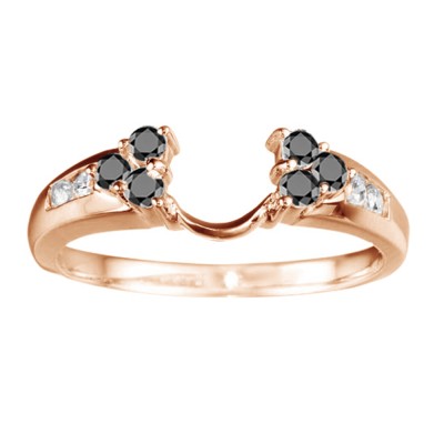 0.32 Ct. Black and White Cluster Prong and Channel Set Round Ring Wrap in Rose Gold