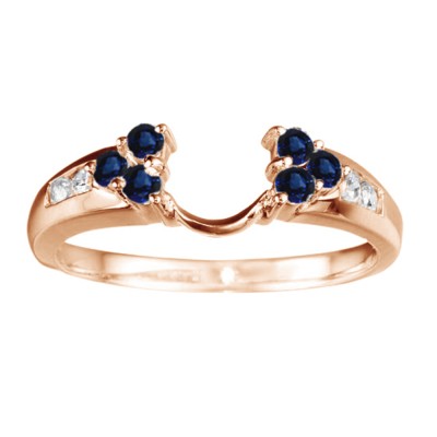 0.32 Ct. Sapphire and Diamond Cluster Prong and Channel Set Round Ring Wrap in Rose Gold