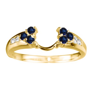 0.32 Ct. Sapphire and Diamond Cluster Prong and Channel Set Round Ring Wrap in Yellow Gold