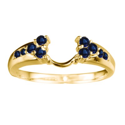 0.32 Ct. Sapphire Cluster Prong and Channel Set Round Ring Wrap in Yellow Gold