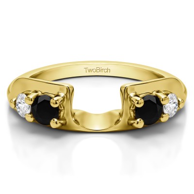 0.25 Ct. Black and White Graduated Four Stone Round Wedding Ring Wrap in Yellow Gold