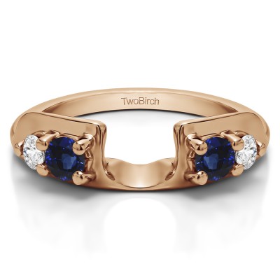 0.25 Ct. Sapphire and Diamond Graduated Four Stone Round Wedding Ring Wrap in Rose Gold